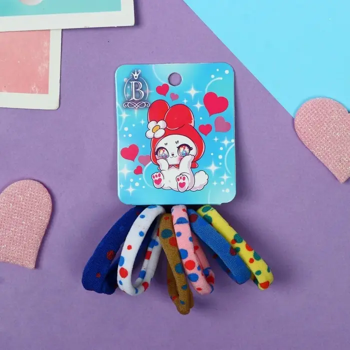 Резинка для волос  Резинка для волос "Комиксы" (набор 6 шт) котик цветочек, 3,5 см