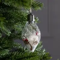 Ёлочный шар &laquo;Снежные нити&raquo;, 5 LED, от батареек, свечение тёплое белое