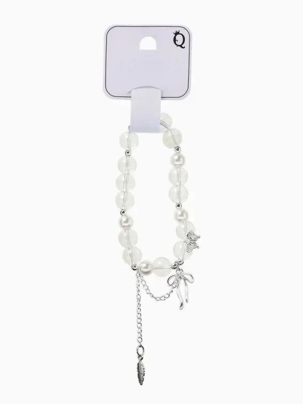 Браслет с подвесками &laquo;Сахарный. Перо и бант&raquo;, d=6 см, шар №10/8, белый радужный в серебре