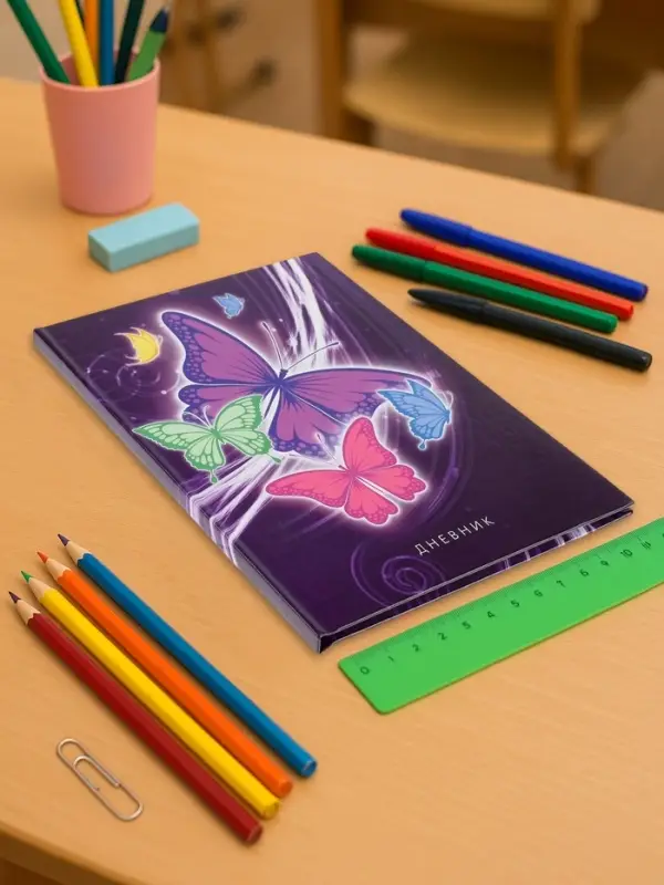 Дневник школьный для 1-11 классов, &laquo;Бабочки. Неон ?&raquo;, твёрдая обложка 7БЦ, глянцевая ламинация, 40 листов