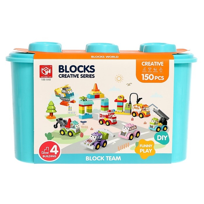 Конструктор в кейсе &laquo;Транспорт с глазками&raquo;, 2 варианта сборки, 150 деталей, бирюзойвый ящик