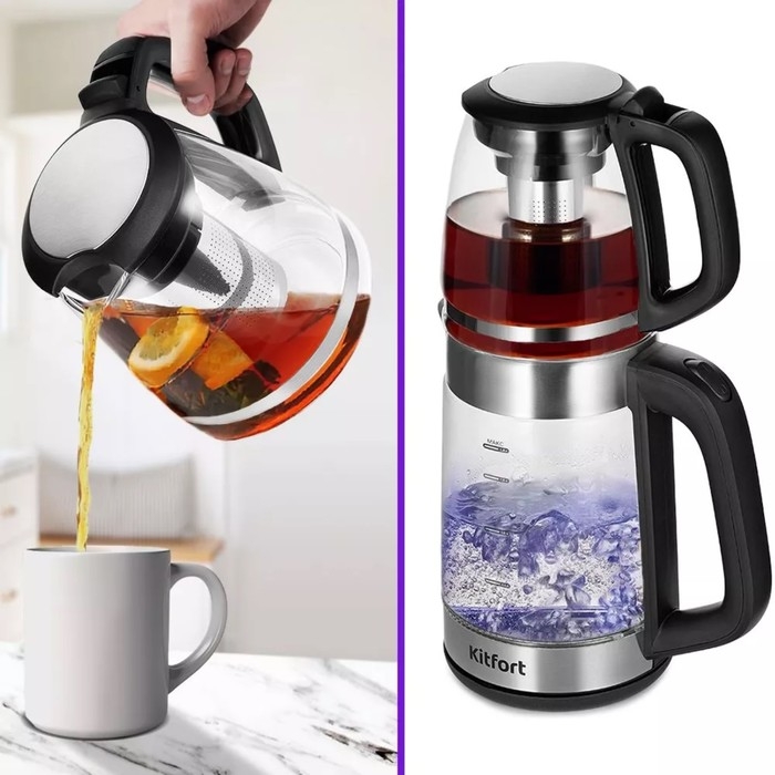 Чайный набор Kitfort КТ-6639, стекло, 1.8/1.2 л, 1500 Вт, чёрно-серебристый Чайный набор Kitfort КТ-6639, стекло, 1.8/1.2 л, 1500 Вт, чёрно-серебристый