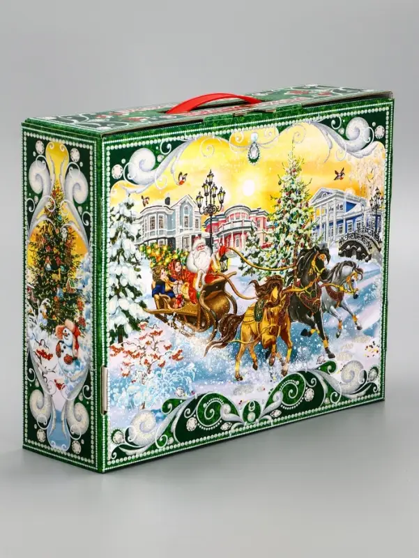 Подарочная новогодняя коробка &laquo;Чудо-тройка&raquo; в красном 29&times;9&times;25 см