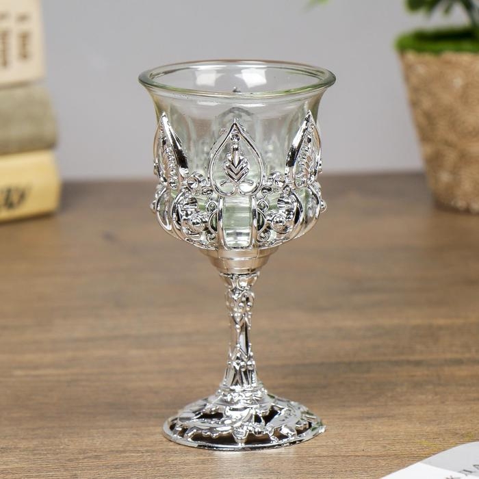 Подсвечник стекло Подсвечник стекло "Наслаждение" 12*6,5*6,5 см, серебро