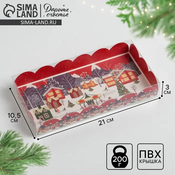 Коробка для кондитерских изделий с пластиковой крышкой &laquo;Карусель&raquo;, 10.5 х 21 х 3 см