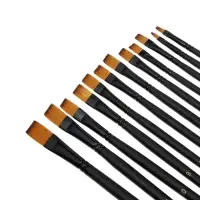 Кисти художественные 12 штук: № 1, 10, 11, 12, 2, 3, 4, 5, 6, 7, 8, 9, плоские, синтетика, деревянная ручка