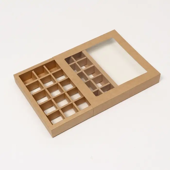 Коробка под 25 шт конфет с обечайкой, крафт, 22 х 22 х 3,5 см