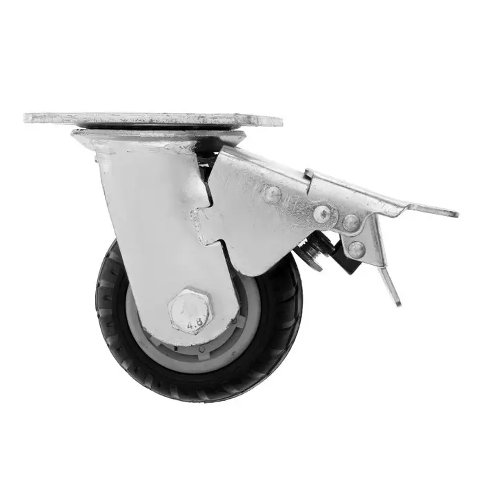Колесо для транспортных тележек поворотное, d=100, на площадке, со стопором, покрытие резина