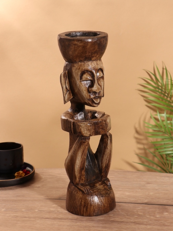 Подсвечник "Абориген" 10х10х36 см, дерево