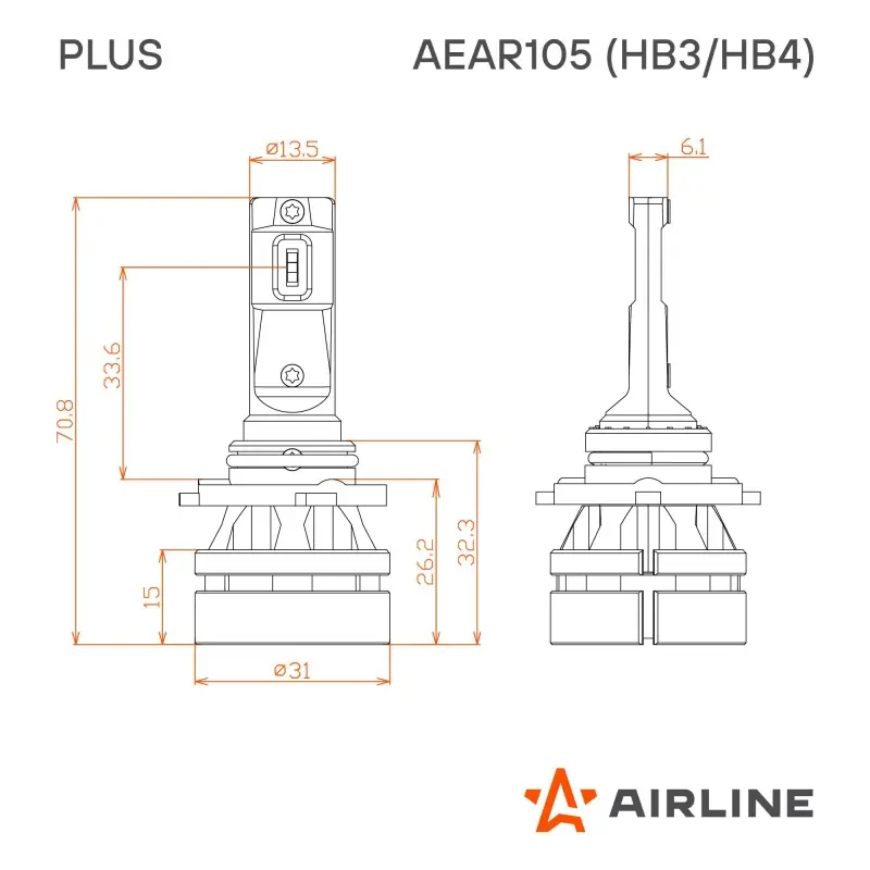 Лампа светодиод. HB3/HB4 PLUS, 28Вт, 5000Лм (2500Лм x 2), 6000К, 12/24В, кмпл. 2 шт.