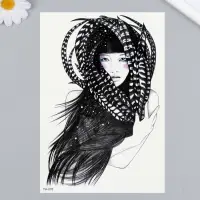 Переводная тату на тело цветная «Девушка в перьях», 21×14.8 см