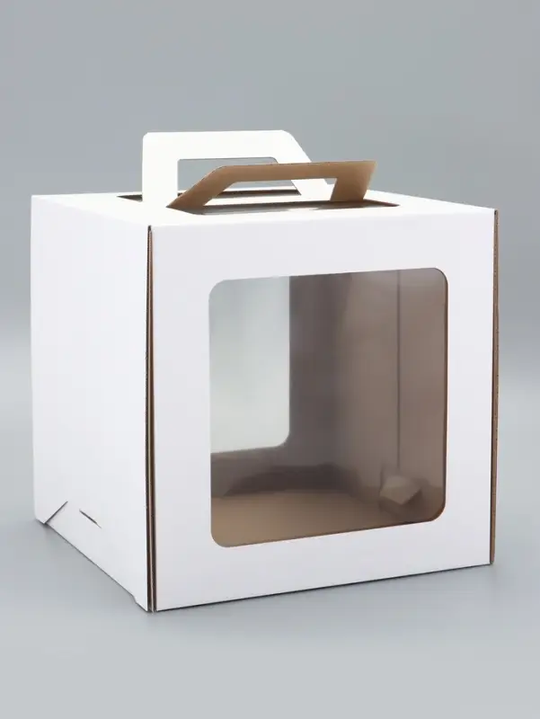 Коробка под торт 2 окна, с ручками, белая, 28&times;28&times;28 см
