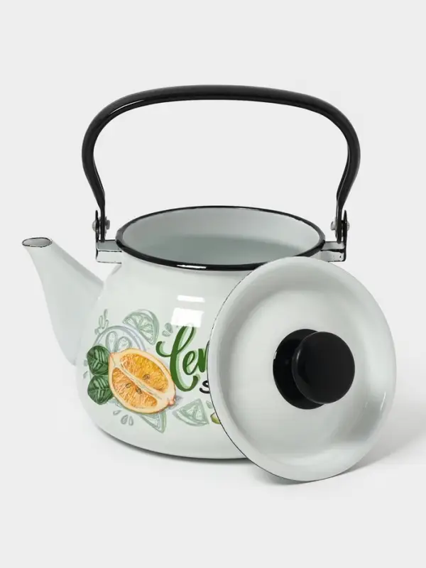 Чайник эмалированный &laquo;Лимонный сет&raquo;, 3 л, металлическая ручка, белый