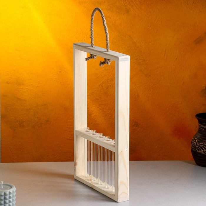 Кашпо деревянное 26×5×40 см с 5 колбами 15 см  Кашпо деревянное 26×5×40 см с 5 колбами 15 см "Рамка Экстра Слим", ручка Дарим Красиво