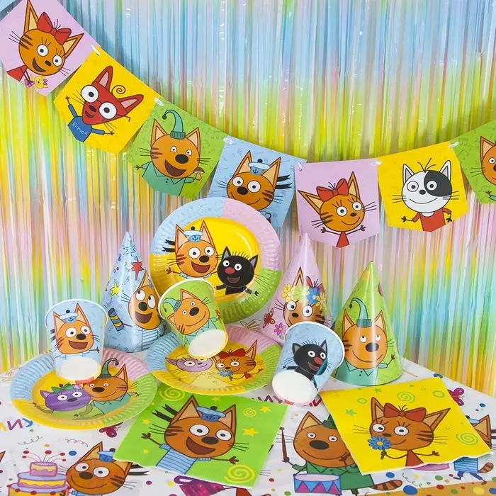 Гирлянда "Флажки, Три Кота, Играем вместе" ассорти, 300 см.