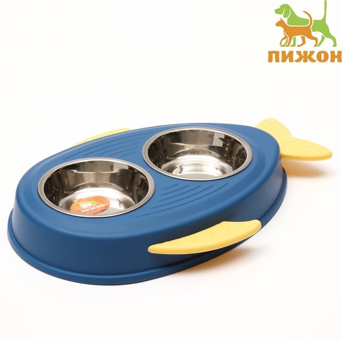 Миска металлическая двойная на пластиковом основании 2 х 160 мл, 35 х 23,5 х 5 см, синяя Миска металлическая двойная на пластиковом основании 2 х 160 мл, 35 х 23,5 х 5 см, синяя