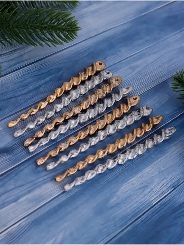 Ёлочные игрушки набор 8 шт. &laquo;Витые сосульки&raquo;, 12 см, серебро/золото