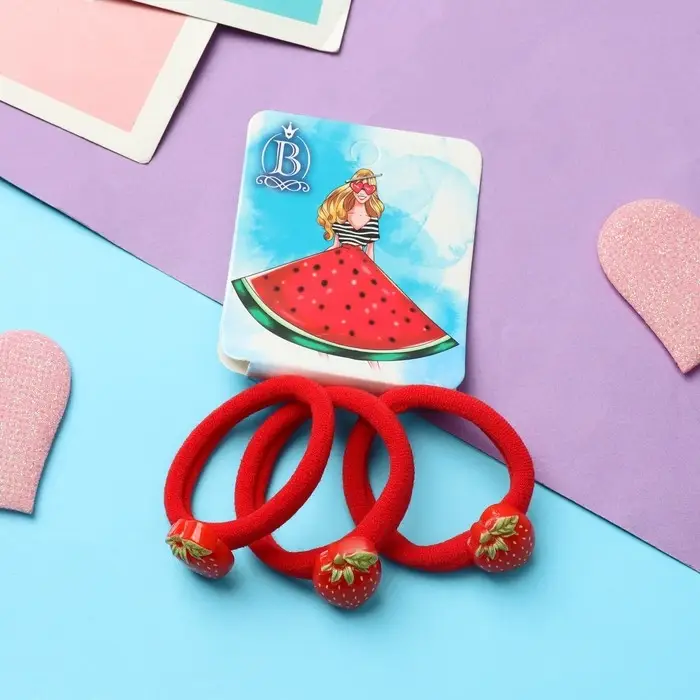 Резинка для волос  Резинка для волос "Сочное лето" (набор 3 шт) клубника, 4 см, красный
