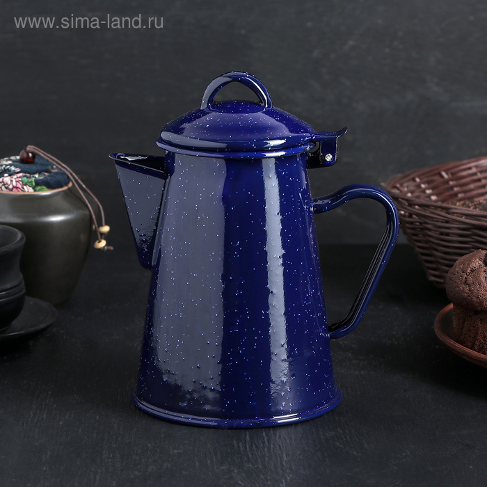 Кофейник эмалированный «Синий мрамор», 800 мл, 14×11,5×18 см, цвет синий