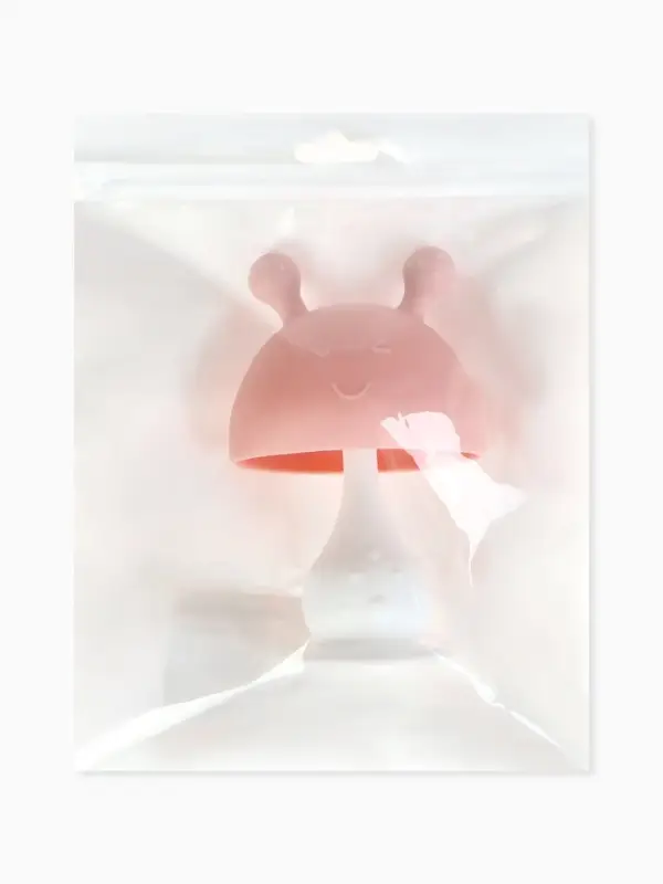 Прорезыватель силиконовый для зубов с погремушкой 3 в 1 M&B «Зайка», розовый