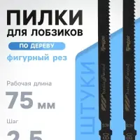 Пилки для лобзиков ТУНДРА, по дереву, фигурный рез, HCS, 75/100&times;2.5 мм, 2 шт.