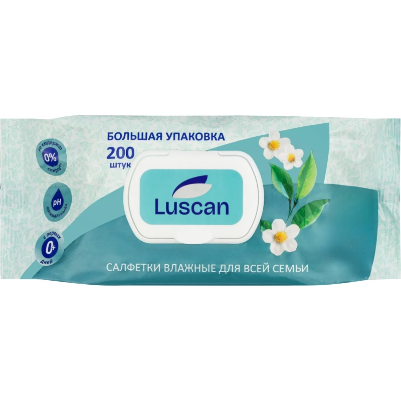 Салфетки влажные Luscan д/всей семьи с крышкой 200шт/уп