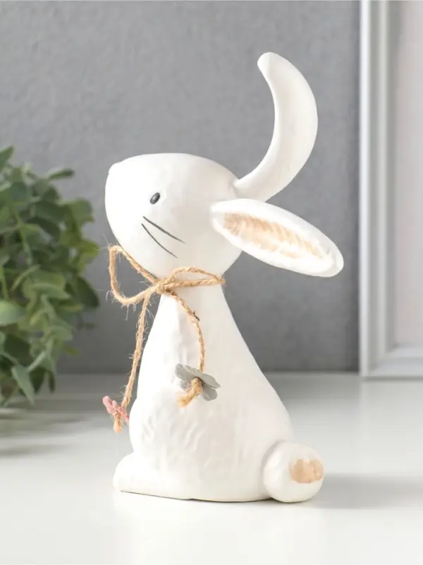 Сувенир керамика "Зайчик с сухоцветами и бантом" 11,9х6,4х16,6 см