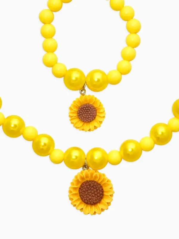 Набор детский &laquo;Выбражулька. Цветок Подсолнух&raquo;, 3 предмета: бусы, браслет, кольцо безразмерное, желтый