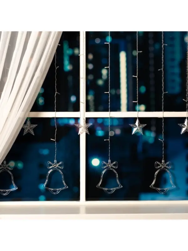 Гирлянда &laquo;Бахрома&raquo; 2.4&times;0.9 м с насадками &laquo;Колокольчики&raquo;, IP20, прозрачная нить, 138 LED, свечение мульти, 8 режимов, 220 В