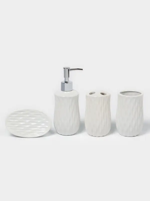Набор аксессуаров для ванной комнаты Доляна &laquo;Течение&raquo;, 4 предмета, дозатор 350 мл, мыльница, два стакана 300 мл, белый
