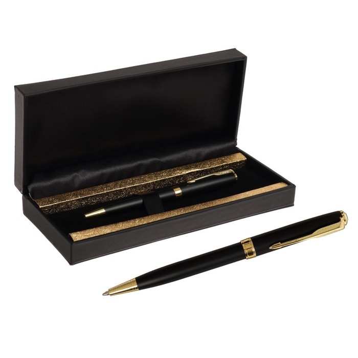 Ручка подарочная шариковая Calligrata, в кожзам футляре, ПБ S, поворотная, корпус черный/золото Ручка подарочная шариковая Calligrata, в кожзам футляре, ПБ S, поворотная, корпус черный/золото