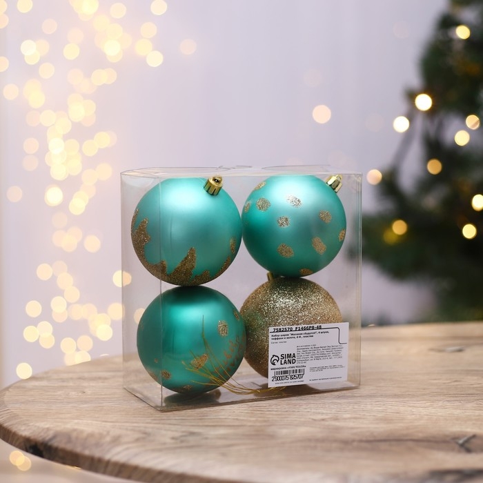 Шары ёлочные новогодние «Желания сбудутся!», на Новый год, пластик, d=8, 4 шт., цвет тиффани и золотой Шары ёлочные новогодние «Желания сбудутся!», на Новый год, пластик, d=8, 4 шт., цвет тиффани и золотой
