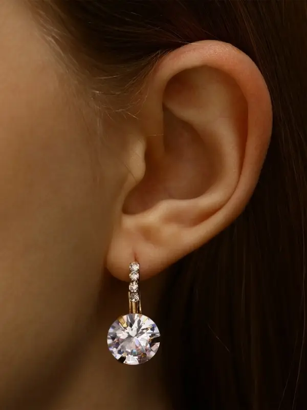 Серьги со стразами &laquo;Циркония&raquo; мини, круг, белые в золоте