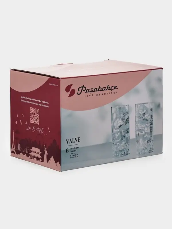 Набор стаканов Paşabah&ccedil;e Valse, 290 мл, 6 шт., стекло, прозрачный
