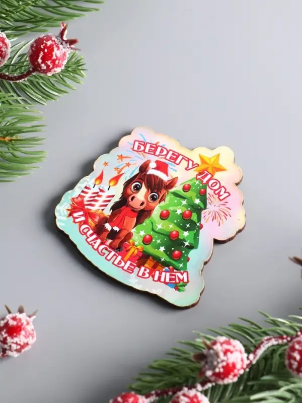 Магнит новогодний 2026 «Берегу дом и Счастье в нём», размер магнита 6.5×7 см