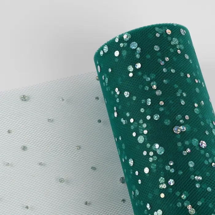 Фатин с блёстками, 15 см, 23 &plusmn;1 м, 11 &plusmn;1 г/м&sup2;, цвет тёмно-зелёный №59