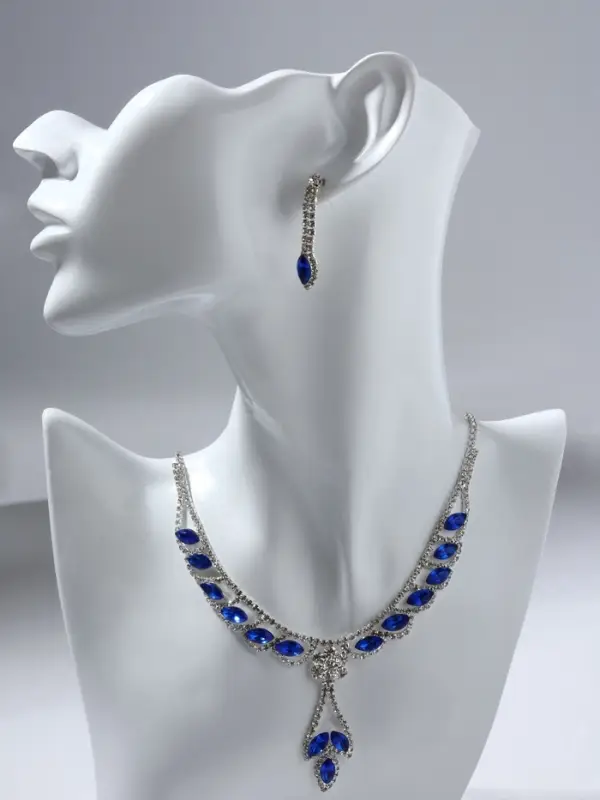 Набор 2 предмета: серьги, колье &laquo;Листопад&raquo;, ромб, сине-белый в серебре, 45 см