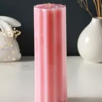 Свеча-цилиндр 7х20 см, 600 гр, с крупными гранями, розовый Свеча-цилиндр 7х20 см, 600 гр, с крупными гранями, розовый