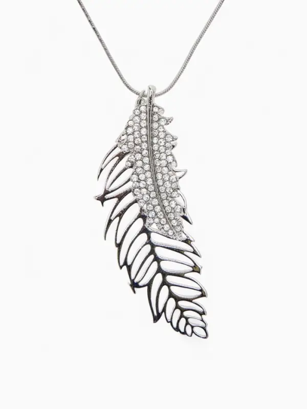 Кулон на цепочке &laquo;Перо&raquo;, ангела, белый в серебре, 72 см
