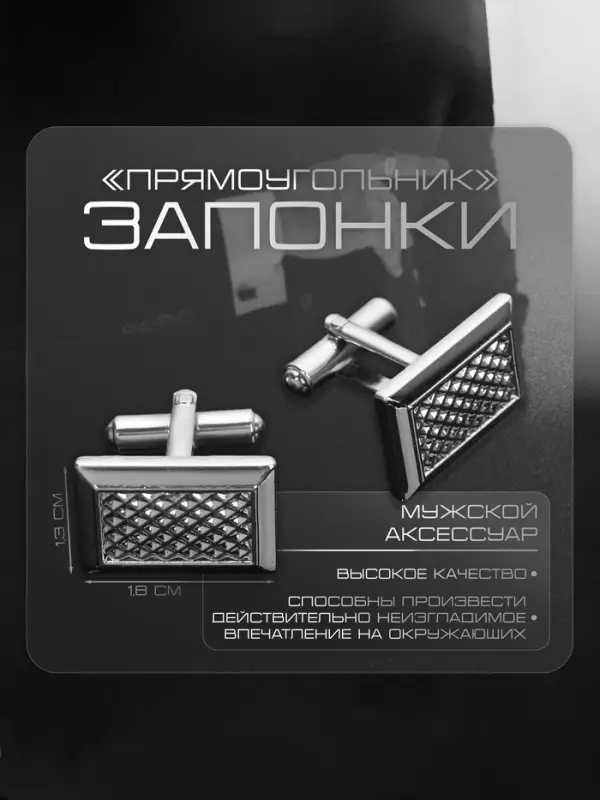 Запонки &laquo;Прямоугольник&raquo;, с точечным нанесением, цвет серебро