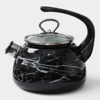 Чайник эмалированный &laquo;Чёрный мрамор&raquo;, 2 л, с деколью, чёрный