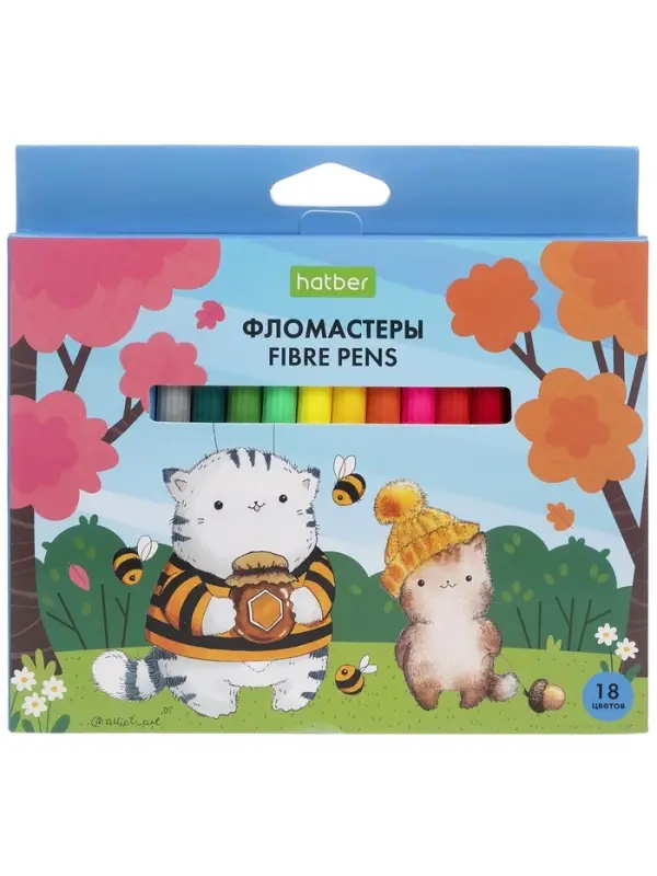 Фломастеры 18цв, Hatber, ЭКО, Приключения кота Пирожка, карт.уп, европодвес 66361