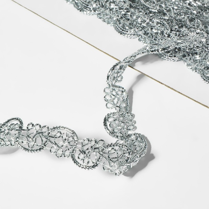 Тесьма декоративная, 12 мм, 10 ± 1 м, цвет серебряный Тесьма декоративная, 12 мм, 10 ± 1 м, цвет серебряный