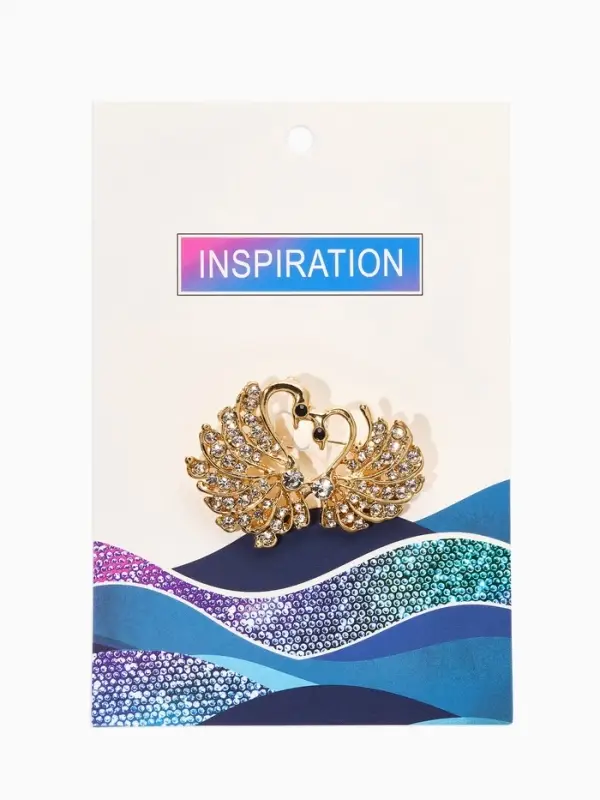 Брошь &laquo;Лебединая пара&raquo;, белая в золоте