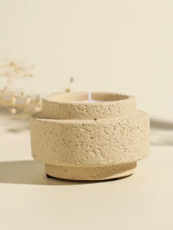 Свеча в подсвечнике вулканическом &laquo;Цилиндры&raquo;, белая, 8.1&times;8.1&times;5.4 см