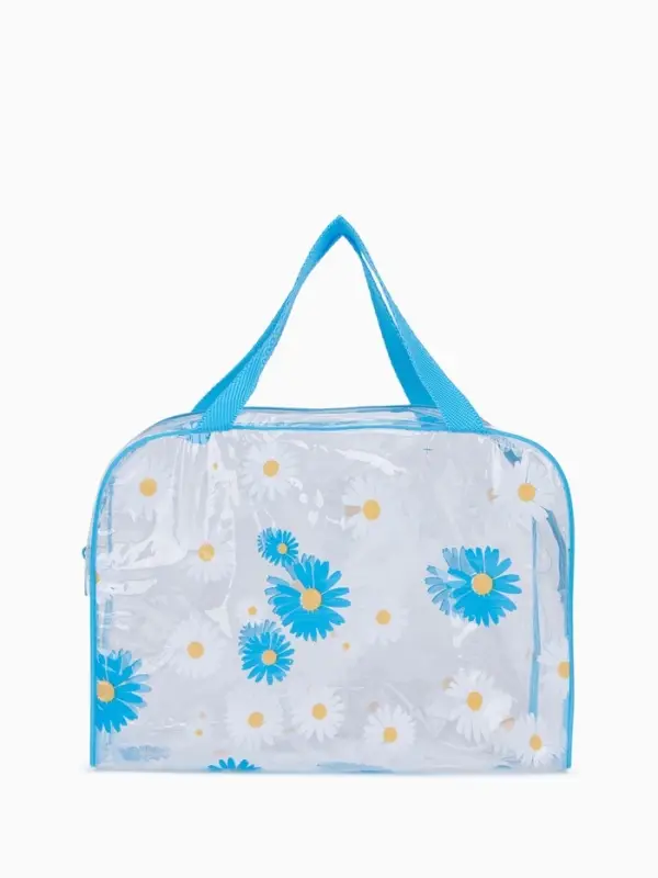 Косметичка на молнии для бассейна, большая, с ручками, с принтом &laquo;Ромашки&raquo;, голубой