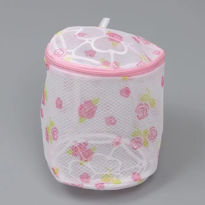 Мешок для стирки белья с диском Доляна, 15×15×13 см, двухслойный, крупная сетка, рисунок МИКС
