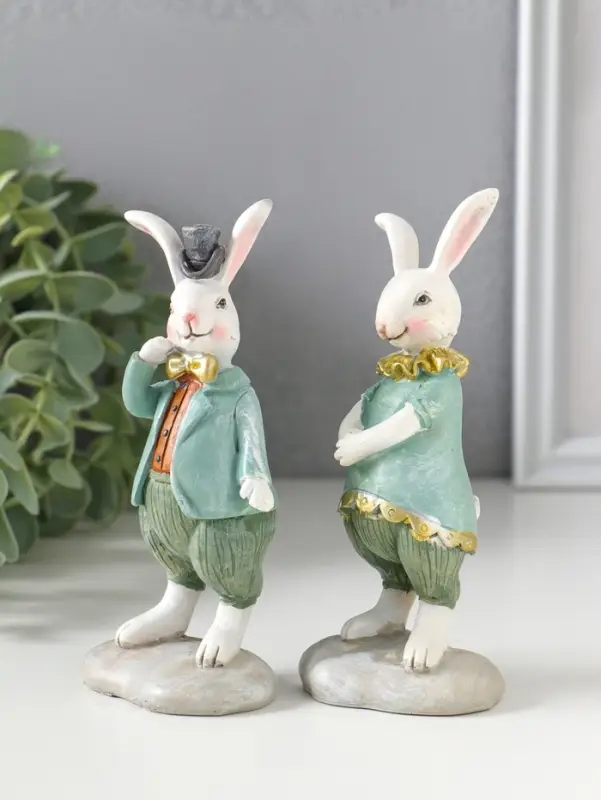 Сувенир полистоун "Парочка зайчат в костюмах с жабо/бабочкой" набор 2 шт 5,5х4х12,5 см