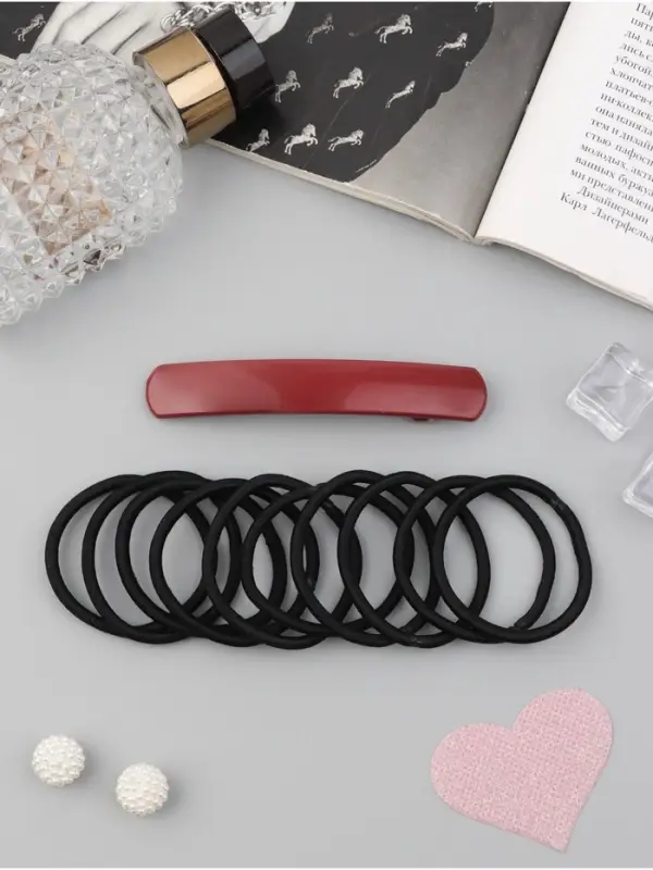 Набор для волос QF &laquo;Лилит&raquo;, 10 резинок 6.5 см, заколка - автомат 9 см, чёрный, бордовый