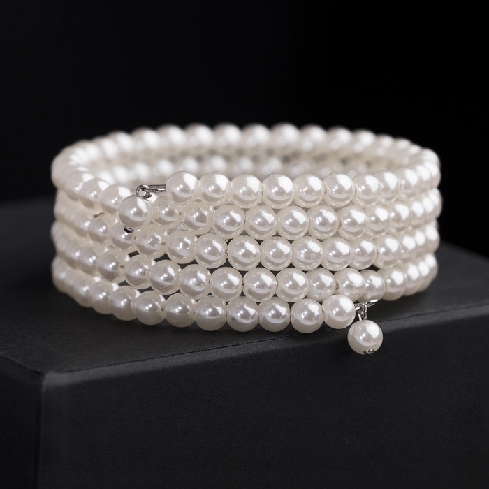 Браслет жемчуг «Невеста» бусины d=0,5, 4 ряда пружинкой, цвет молочный Браслет жемчуг «Невеста» бусины d=0,5, 4 ряда пружинкой, цвет молочный